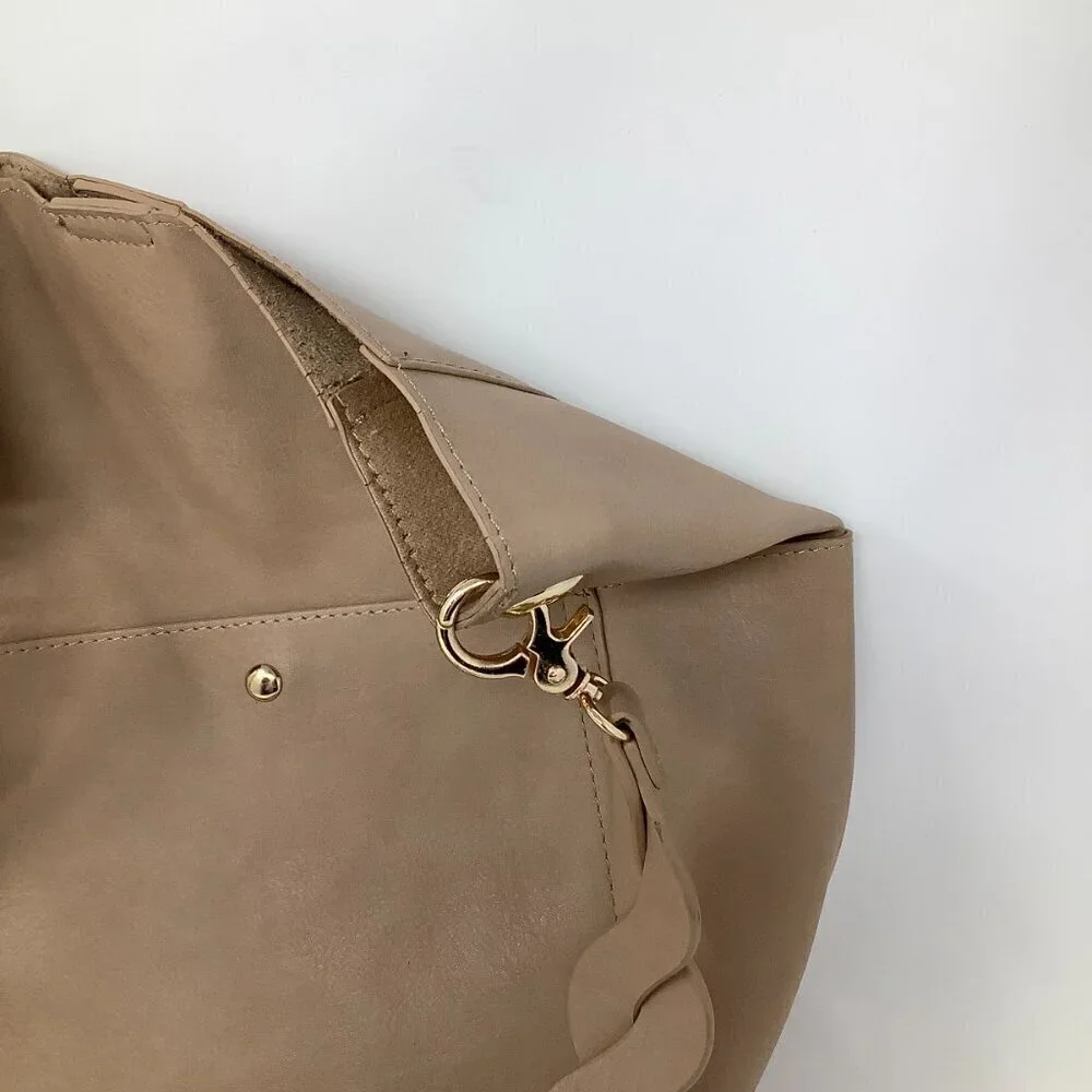 Antik Kraft faux leather tote bag woven strap neutral beige vegan hobo